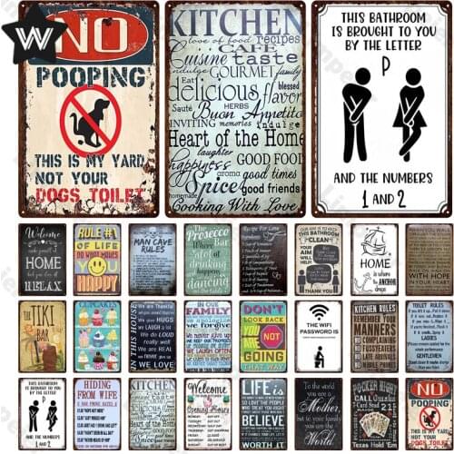 WIFI Sign Metal Plaque Vintage Family Rules Sign Bar Home Wall Decor Signs Retro Metal Poster Tin Sign Man Cave Pub Kitchen Sign