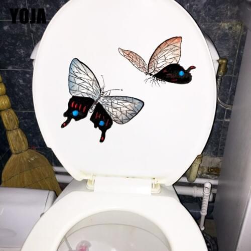 YOJA 22.8X19.6CM Ink Butterfly Classic Bathroom Decor Toilet Decal Creative Cartoon Room Wall Sticker T1-2098