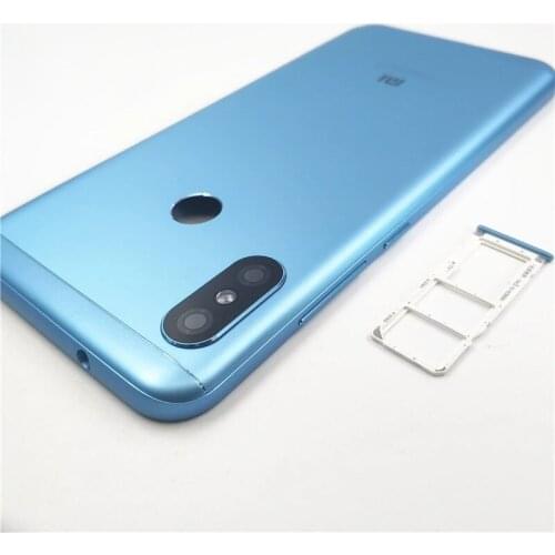 Original for Xiaomi Mi A2 Lite / Redmi 6 Pro Battery Back Cover Rear Housing Metal Door Camera Glass Lens+Side Button +Sim Tray