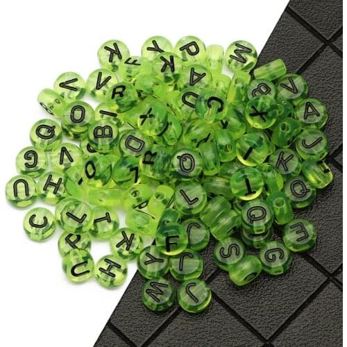 Green Transparent Round Beads Random Alphabet Loose Spacer Letter Beads Jewelry Making DIY Childrens Bracelet Necklace 4x7mm