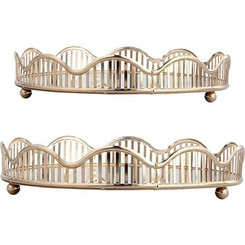 Mirrored Tray Gold Jewelry Storage Tray Bedroom Desktop Cosmetic Fruit Jewelry Cosmetics Storage Plate