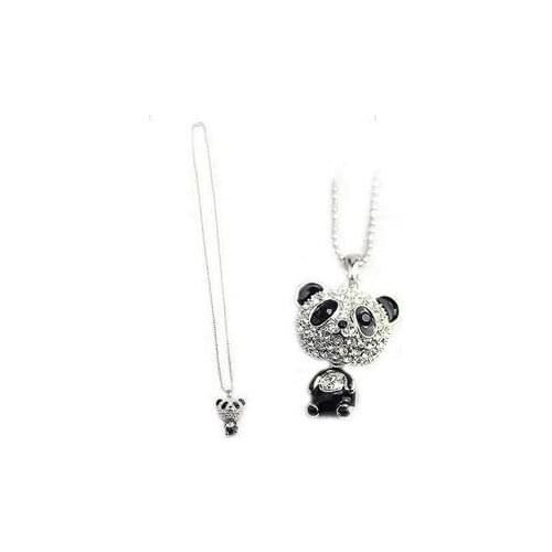 Women Crystal Accessories Sweater Necklaces Jewelry Pretty Enamel Rhinestone Panda Pendant Necklace Fast Shipping