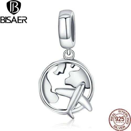 925 Sterling Silver Dream Of Travel Charm Earth Map Plane Beads Charms Fit BISAER Charm Bracelets Silver 925 Jewelry ECC242
