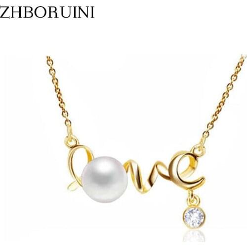 ZHBORUINI Fashion Pearl Necklace Pearl Jewelry Natural Freshwater Pearl Love Pendants 925 Sterling Silver Jewelry For Women Gift