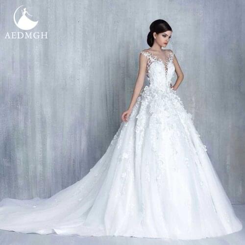 Aedmgh Ball Gown Princess Wedding Dresses 2021 Sweetheart Sleeveless Robe De Marige Lace Appliques 3D Flowers Vestido De Novia