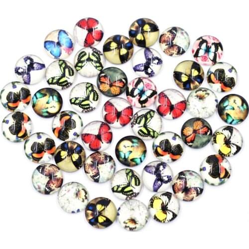 10PCS 8-14mm Mixed Butterfly Insect Round Glass Cameos Cabochons Domes DIY Embellishment Scrapbooking Handbag Crafts Accessories