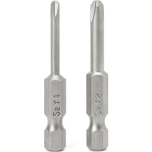 2 Pcs 50mm Magnetic 1/4'' Hex Shank Tri-wing Y Tip Head Screwdriver Bits Set