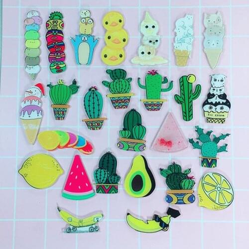 26pcs/set Fruits Style Acrylic Badges Set irregular Cactus Cute Brooch Pins Backpack Clothes Decoration Brooches