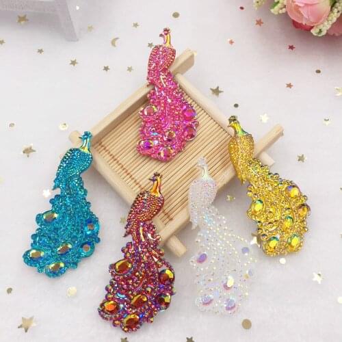 30PCS AB Resin Peacock Flat back rhinestone gem scrapbook Embellishme DIY Wedding for clothing 2 hole applique SW27*4