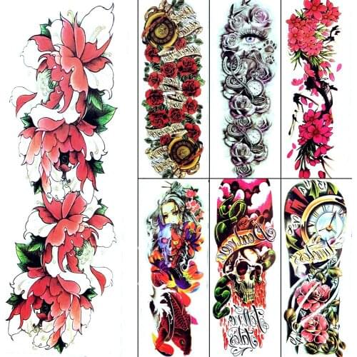 48x17CM Vivid Red Flower Temporary Tattoo Girl Flash Summer Style Big Tattoo Stickers Women Sexy Body Art Tatoos Arm Legs