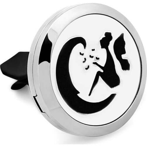 5PCS Roung Magnetic Car Aroma Perfume Locket Pendant Stainless Steel Essential Oil Car Perfume Locket Moon Fairy With Pad