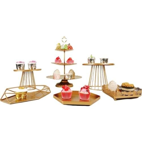 6pcs gold Cake Stand Round Cupcake Stands Metal Dessert Display with Pendants