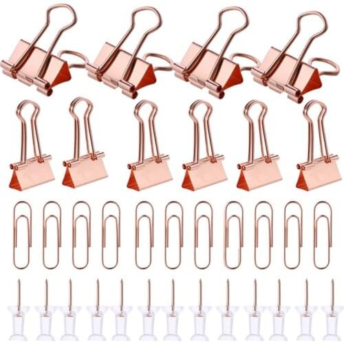 72PCS/Lot Stainless Steel Rose Gold Color Metal Binder Clips Notes Letter Paper Clips Office Supplies Set