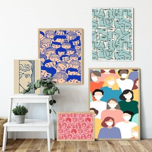 Abstract Line Face Drawing Pictures Home Decor Nordic Canvas Painting Wall Art Colorful Head Posters and Print for Living Room