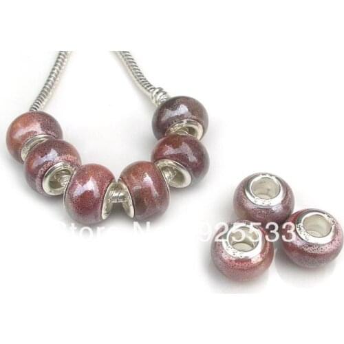 Free Shipping 80pcs Wholesale Fashion Big Hole Brown Ceramic Beads for Eurpean Bracelet jewelry DIY