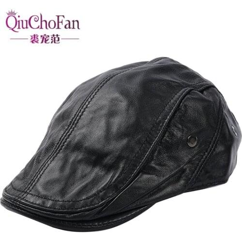 Mens Leather Baseball Cap Brand New Style Sheep Leather Beret Newsboy Belt Hunting Gatsby Black Caps Hats