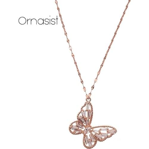 Shiny Zircon Butterfly Necklace Exquisite And Simple Ms. Titanium Steel Short Necklace For Girlfriends Birthday Gift