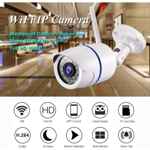 WiFi Bullet IP Camera HD 1080P 720P Outdoor Wireless Surveillance Camera ONVIF P2P Motion Detection TF Card Slot CamHi App