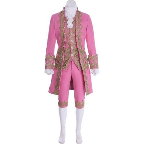 Cosplaydiy 18th Century British Military Mens Costume Retro Rococo Aristocrat Pink Suit Marie Antoinette Costume L320