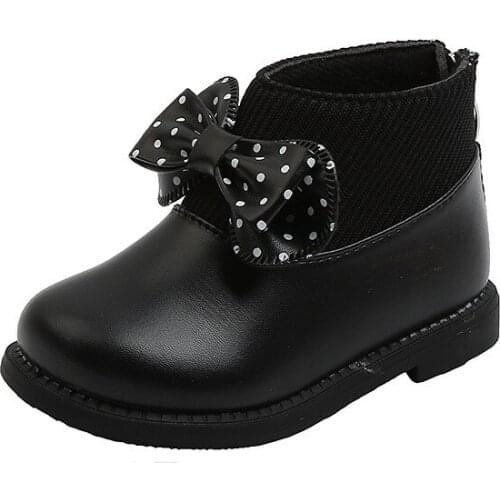 COZULLAA Children Autumn Polka Dots Butterfly-Knot Ankle Boots Shoes For Baby Kids Girls Fashion Patchwork Boots Size 21-30