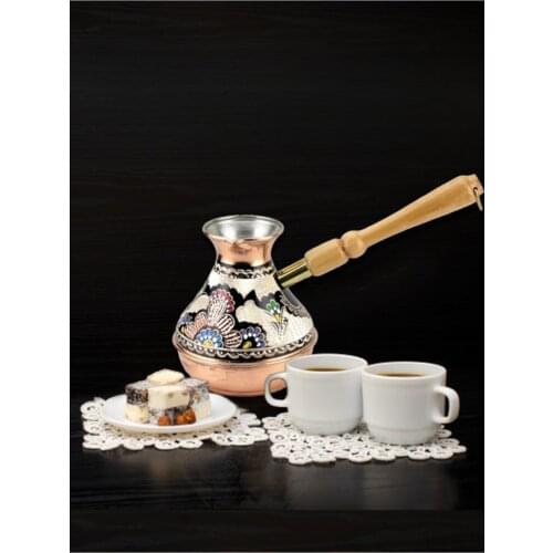 Wooden Handle Copper Russian Coffee Pot 4-5 Cups Coffee Maker Teapot Coffee Machine