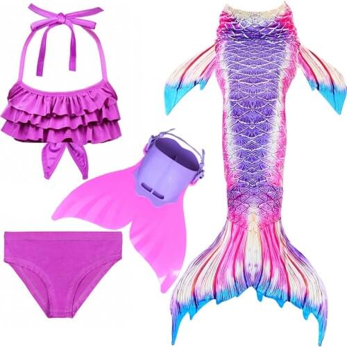 Girls Mermaid Tails with Fin Swimsuit Bikinis Children Fany Dresses Swimming Bathing Suit Kids Summer Beach Pool Party Sets