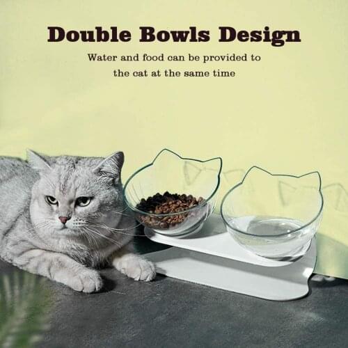 Double Cat Food Bowl Dog with Bracket Bowl Pet Feeder Cat Feeding Water Dog Accessories Puppy Supplies Water Bottle Kitten