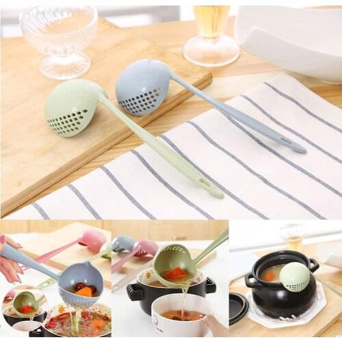 HOT SALE 1pcs Creative Cooking Plastic Ladle Tableware 2 in 1 Spoon Strainer Long Handle Soup Spoons Cute Tableware