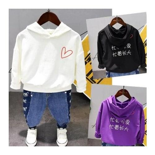 Baby Clothing Set Childrens Boy Sports Suit Childrens Cartoon Fashion Long-sleeved Hooded Sweater + Jeans Pants 2 sets
