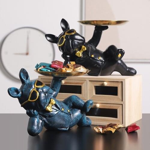 Cool Bulldog Figurine Gentleman Dog Storage Home Decoration Ornamental Resin Art Sculpture Figurines Home Decor Gift Decorative