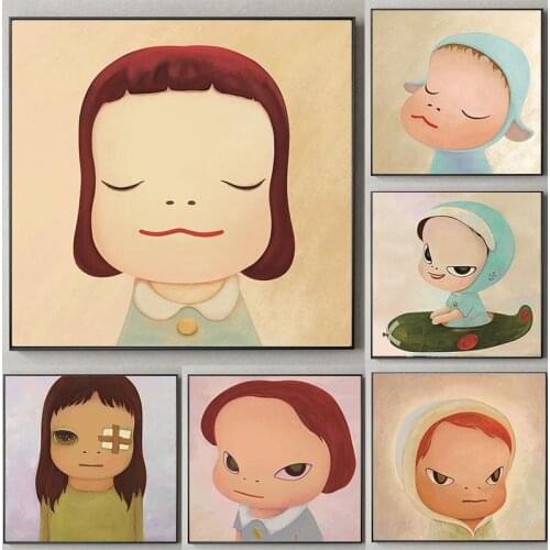 Cute Cartoonl Nara Mihiko Dolls Decorative Girl Picture Childrens Room Kindergarten Frameless Canvas Painting Wall Art Kids