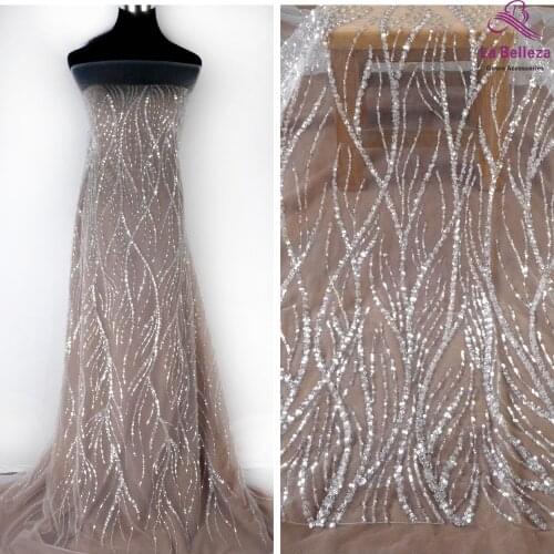 La Belleza 2021 fashion bridal lace,simple patterns lace fabric,ivory beading wedding dress lace fabric 51'' width 1 yard