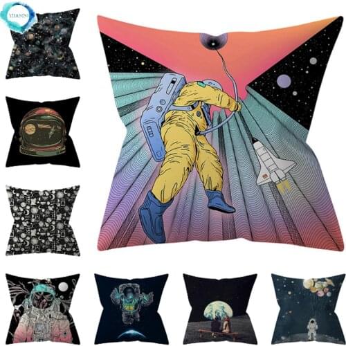 Cartoon Polyester Cushion Cover Space Astronauts Universe Cosmos Decorative Pillowcase Throw Pillow Cover Pillow Case for Sofa