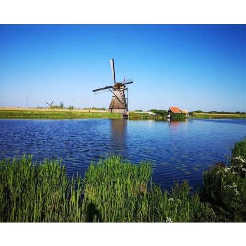 DIY Digital Painting By Numbers Dutch windmill oil painting mural Kits Coloring Wall Art Picture Gift frameless