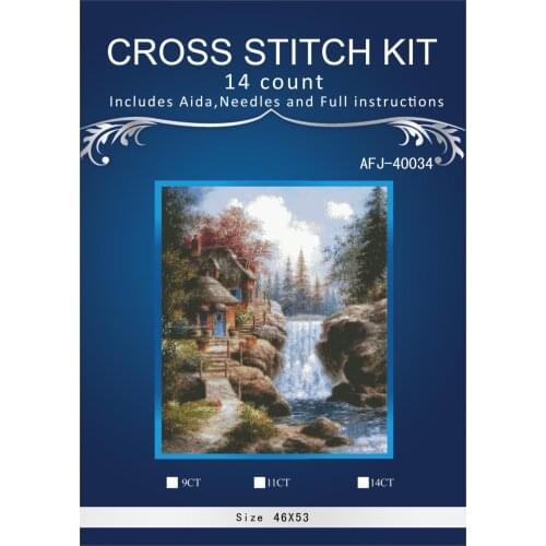 Oneroom waterfalls Scenery Embroidery Needlework Forest 14CT Counted Unprinted DMC DIY Cross Stitch Kits