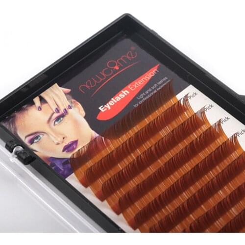 NEWCOME High Quality Long Brown Eyelash Extensions Natural Mink Silk Lashes C / D Curl 0.07 0.10 Mm Eye Lash Extension