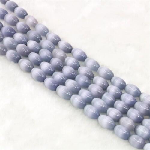 New Fashion Silvery Gray Opal Rice Beads Cats Eyes Stone Crystal Semi-precious 8x12mm Fashion Wholesale Jewelry 14inch B1559
