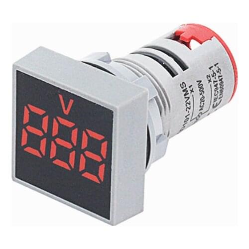 New 22MM AC 20-500V Voltmeter Square Panel LED Digital Voltage Meter Indicator Light DC Voltmeter Digital Voltage Meter