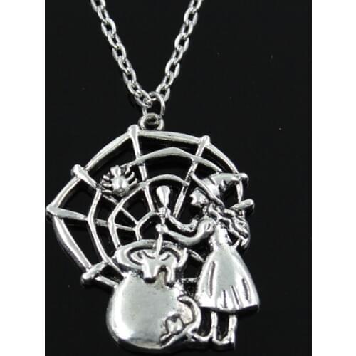 New Fashion Witch Refining Drugs Spider Pendants Round Cross Chain Short Long Mens Womens Silver Color Necklace Jewelry Gift