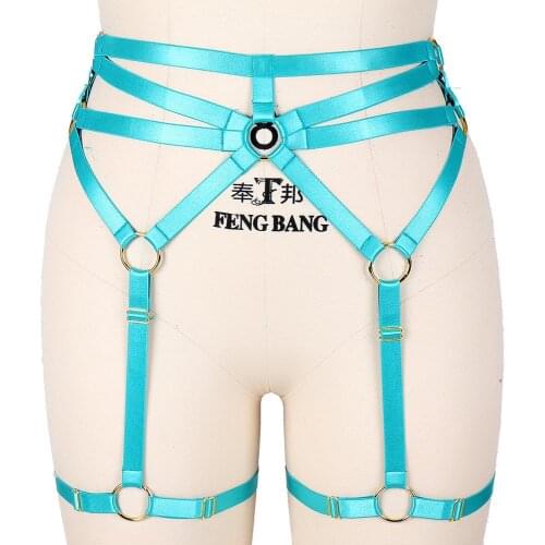 Jade Green Garter Belt Thigh Bondage Plus Size Sexy Underwear Stockings Suspender Summer Bikini Punk Goth Metal Ring Harness