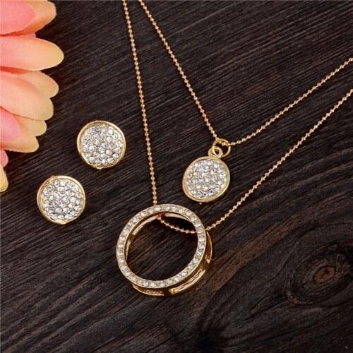 Gold filled Austrian Crystal Rhinestone Classic Hollow necklace pendant earrings jewelry sets Wedding Bridal