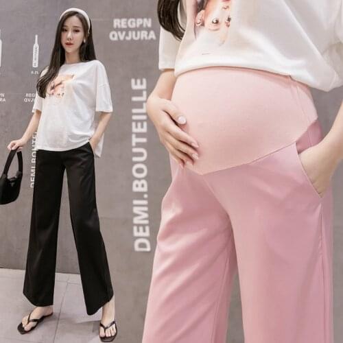 Pregnant womens wide-leg pants, ice silk, summer thin, loose, casual, fashionable belly lift pants, maternity pants