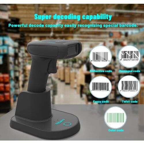 TEKLEAD 1D 2D Wired USB Bluetooth Wireless 2.4G Barcode Scanner with Charging Base High Resolution Bar Code Reader