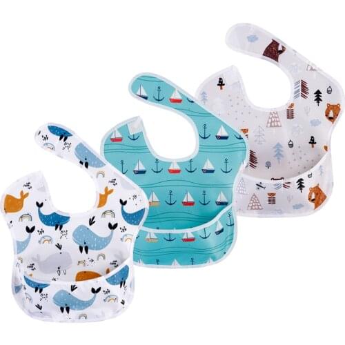 Waterproof Baby Bibs 100% Polyester TPU Coating Feeding Cloth Bibs Washable Jninth Baby Bibs With Food Catcher for Babies Towel