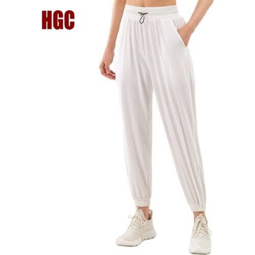 Loose Sports Pants Women Thin New Wide Leg Drape Naked Feeling Leisure Yoga Trousers Pockets High Waist Fitness Leggings HGC