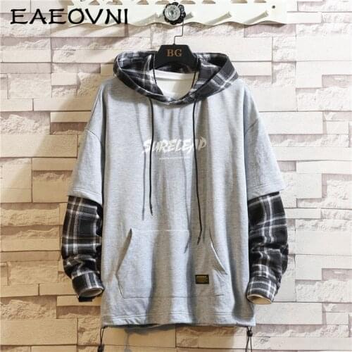 EAEOVNI Mens Patchwork Hoodies Men Spring Autumn Hooded Sweatshirt 2021 New Japanese Streetwear Man Fashion Pullover Tops