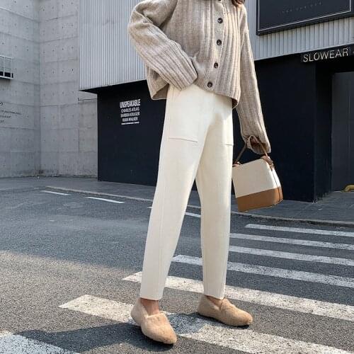 Knitted wool pants autumn and winter fashion casual wear Harlan womens thickened wide leg loose radish womens Leggings