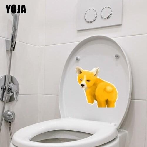 YOJA 21.4*20.6CM Little Dog Toilet Sticker BedRoom Home Decor Wall Decal Funny Animal T3-0655