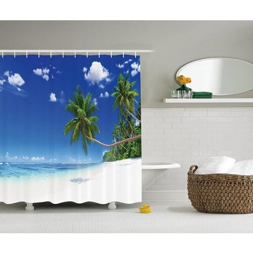 Ocean Decor Shower Curtain By Coastline Seascape Lagoon Palm Leaf Clouds Bathroom Accessories