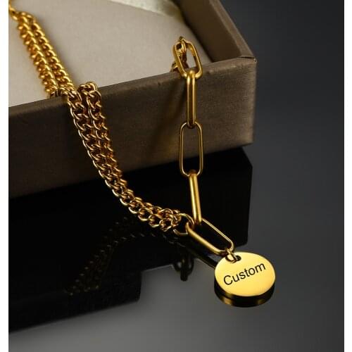 Custom Multilayer Round Bracelets For Women Engraving Two style Combination Female Simple Chain Geometric Bangle